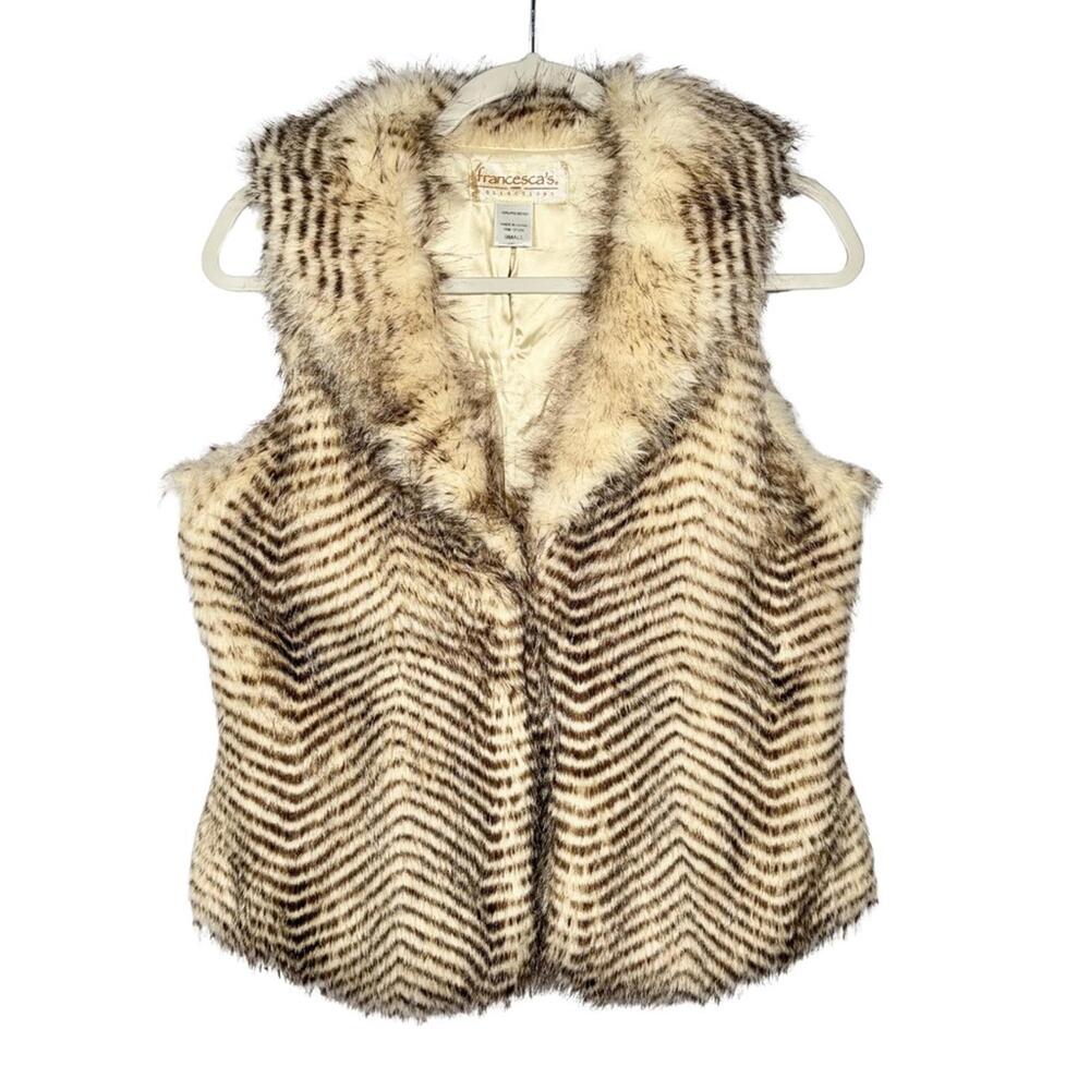 Francesca’s Faux Fur Vest Boho Chevron Small